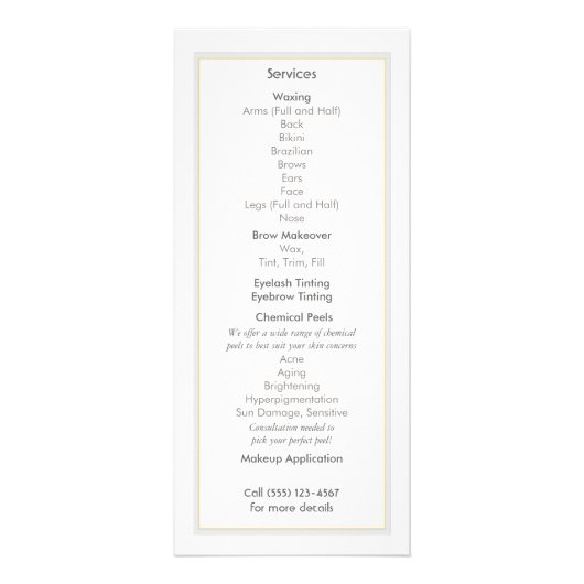 Cosmetology Spa and Salon Gold Circles Menu (Achterkant)