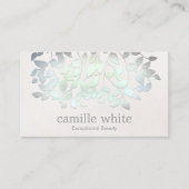 Cosmetology Spa Blue Green Leaves Linen look Visitekaartje (Voorkant)