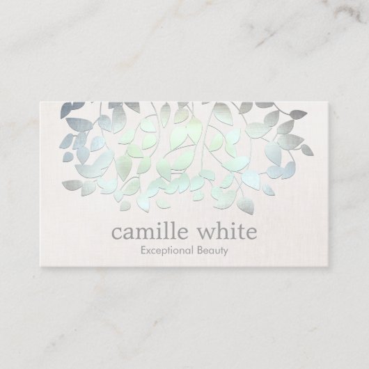 Cosmetology Spa Blue Green Leaves Linen look Visitekaartje (Voorkant)