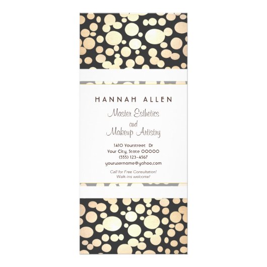 Cosmetology Spa Gold Circles Black Rack Kaart (Voorkant)