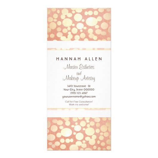 Cosmetology Spa Gold Circles Linen look Rack Kaart (Voorkant)