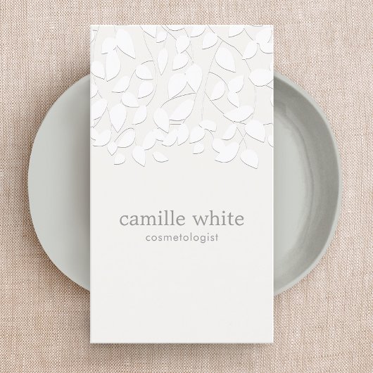 Cosmetology White Embossed look Leaves Visitekaartje