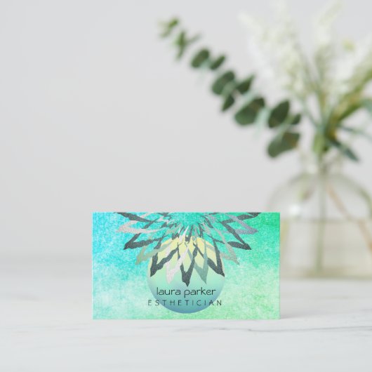 Cosmetoloog blauwgroen blauw Lotus Flower Visitekaartje (Staand voorkant)