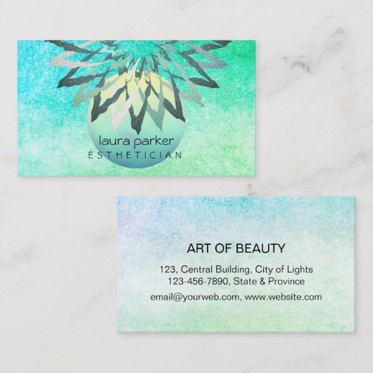 Cosmetoloog blauwgroen blauw Lotus Flower Visitekaartje (Voorkant / Achterkant)