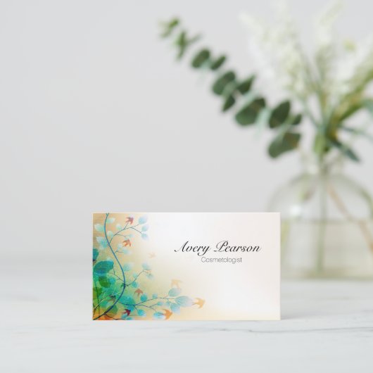 Cosmetoloog Delicate Bloemenwijnstokken en bladere Visitekaartje (Staand voorkant)