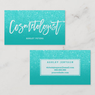 Cosmetoloog elegant typografie faux aqua glitter visitekaartje