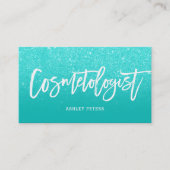 Cosmetoloog elegante typografie faux aqua glitter visitekaartje (Voorkant)