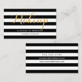 Cosmetoloog Gold Calligraphy Black White Stripes Visitekaartje (Voorkant / Achterkant)
