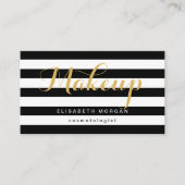 Cosmetoloog Gold Calligraphy Black White Stripes Visitekaartje (Voorkant)