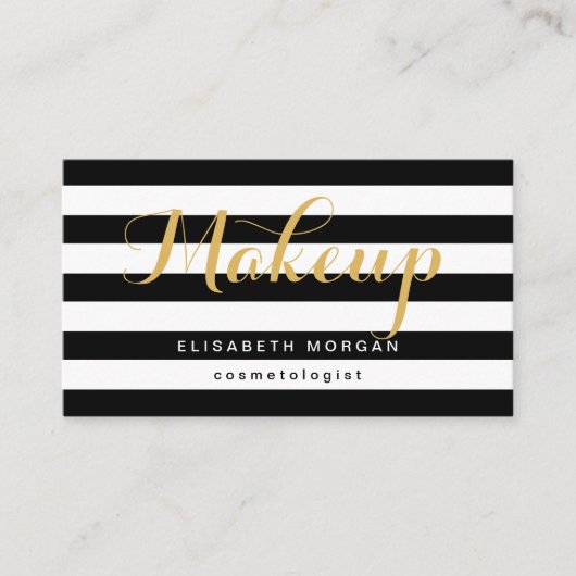 Cosmetoloog Gold Calligraphy Black White Stripes Visitekaartje (Voorkant)