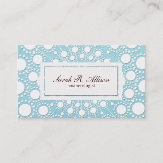 Cosmetoloog in reliëfdruk Light Blue Linen look Visitekaartje (Voorkant)
