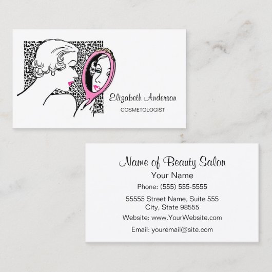 Cosmetoloog Leopard Print Retro Mod Vrouw Salon Visitekaartje (Voorkant / Achterkant)