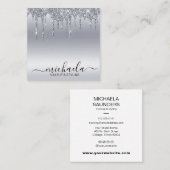 Cosmetoloog Makeup Artist Silver Glitter Drip Vierkante Visitekaartje (Voorkant / Achterkant)