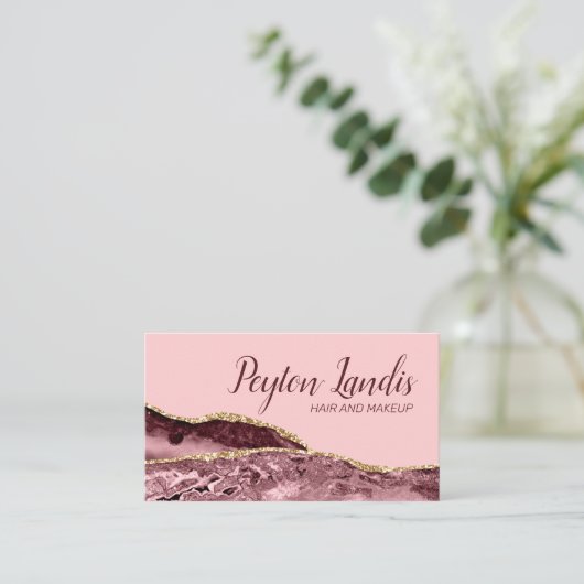 Cosmetoloog Marble Burgundy Pink Gold Glitter Visitekaartje (Staand voorkant)