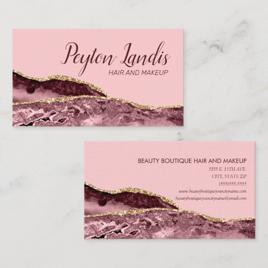 Cosmetoloog Marble Burgundy Pink Gold Glitter Visitekaartje (Voorkant / Achterkant)
