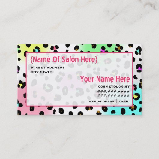 Cosmetoloog Salon Appointment Neon Leopard Print Afsprakenkaartje (Voorkant)