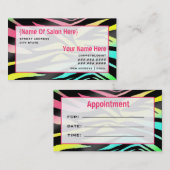 Cosmetoloog Salon Appointment Neon Zebra Print Afsprakenkaartje (Voorkant / Achterkant)