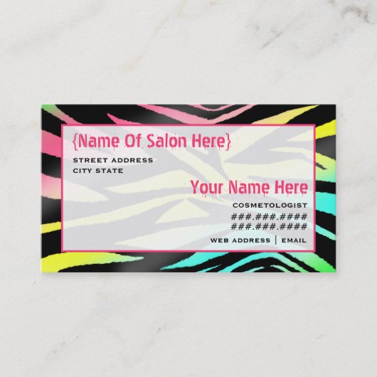 Cosmetoloog Salon Appointment Neon Zebra Print Afsprakenkaartje (Voorkant)