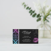 Cosmetoloog Visitekaartje Damask Blue Roze (Staand voorkant)