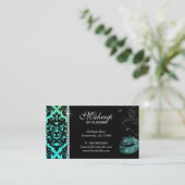 Cosmetoloog Visitekaartje Damask Glitter Blauwgroe (Staand voorkant)
