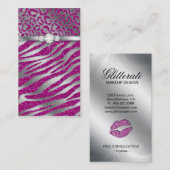 Cosmetoloog Visitekaartje Glitter Zebra Roze (Voorkant / Achterkant)