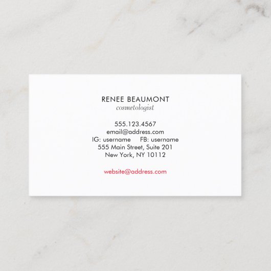 Cosmetoloog Womans Face Visitekaartje (Achterkant)