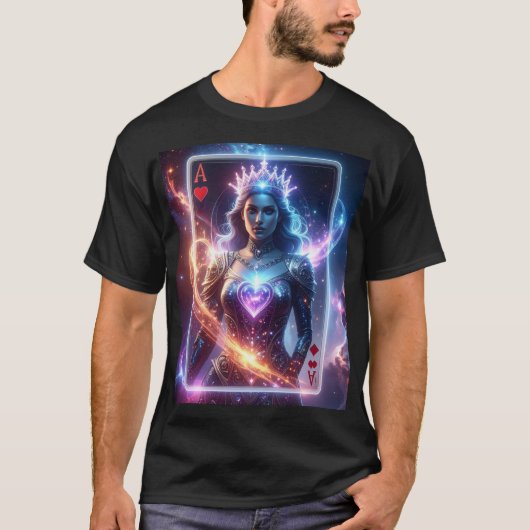Cosmic Ace of Hearts Celestial Royal Fantasy Card T-shirt (Voorkant)