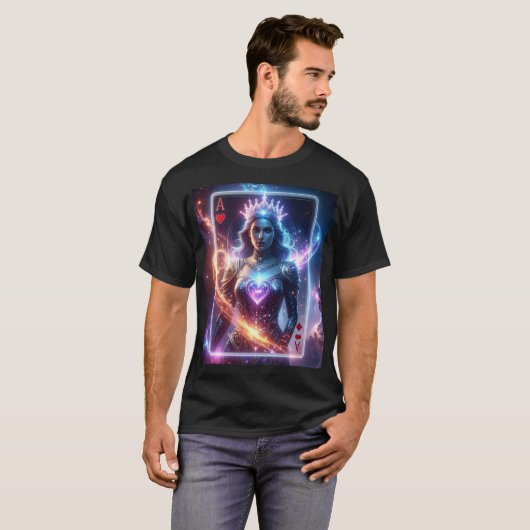 Cosmic Ace of Hearts Celestial Royal Fantasy Card T-shirt (Voorkant volledig)