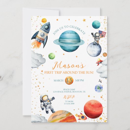 Cosmic Adventure Waterverf Space Verjaardag Kaart (Voorkant)