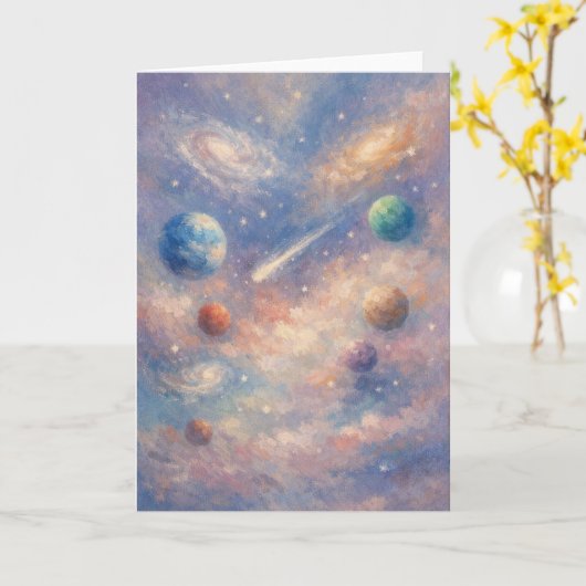 Cosmic Art Card – Planets & Galaxies Kaart (Gele Bloem)