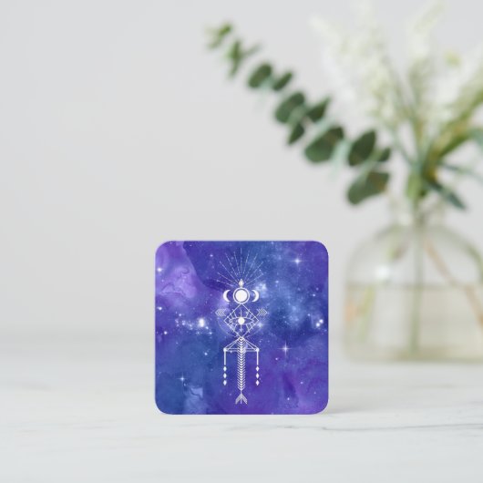 *~* Cosmic Aztec Tribal Sacred Celestial Shaman Vierkante Visitekaartje (Staand voorkant)
