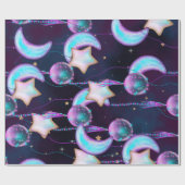 Cosmic Balloons | Blauwe Paarse moonsterstrippen Cadeaupapier (Vlak)