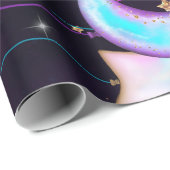 Cosmic Balloons | Blauwe Paarse moonsterstrippen Cadeaupapier (Rol Hoek)