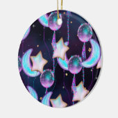 Cosmic Balloons | Blauwe Paarse moonsterstrippen Keramisch Ornament (Links)