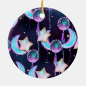 Cosmic Balloons | Blauwe Paarse moonsterstrippen Keramisch Ornament (Achterkant)