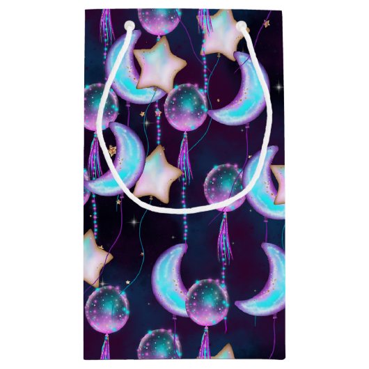 Cosmic Balloons | Blauwe Paarse moonsterstrippen Klein Cadeauzakje (Achterkant)