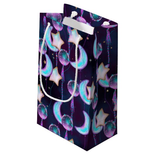 Cosmic Balloons | Blauwe Paarse moonsterstrippen Klein Cadeauzakje (Achterkant Gekanteld)
