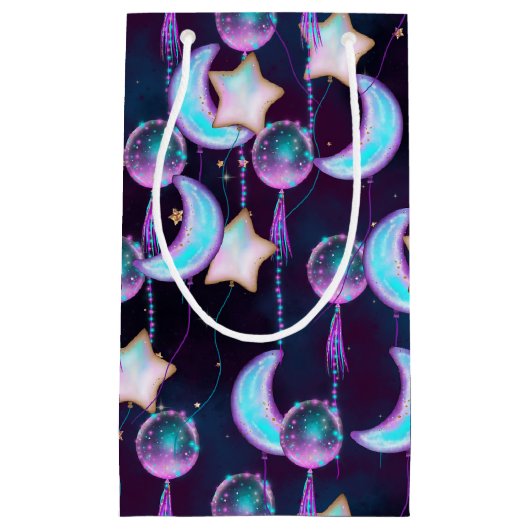 Cosmic Balloons | Blauwe Paarse moonsterstrippen Klein Cadeauzakje (Voorkant)