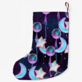 Cosmic Balloons | Blauwe Paarse moonsterstrippen Kleine Kerstsok (Achterkant)