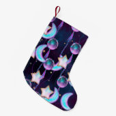 Cosmic Balloons | Blauwe Paarse moonsterstrippen Kleine Kerstsok (Voorkant (Hangend))