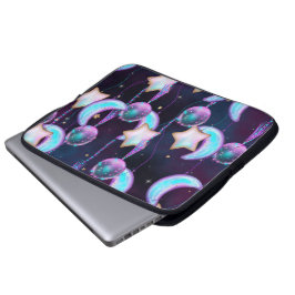 Cosmic Balloons | Blauwe Paarse moonsterstrippen Laptop Sleeve