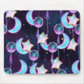 Cosmic Balloons | Blauwe Paarse moonsterstrippen Muismat (Voorkant)