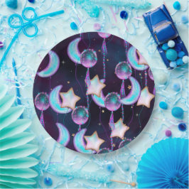 Cosmic Balloons | Blauwe Paarse moonsterstrippen Papieren Bordje