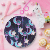 Cosmic Balloons | Blauwe Paarse moonsterstrippen Papieren Bordje (Feest)