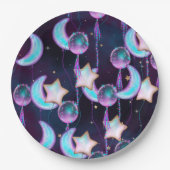 Cosmic Balloons | Blauwe Paarse moonsterstrippen Papieren Bordje (Voorkant)