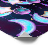 Cosmic Balloons | Blauwe Paarse moonsterstrippen Poster (Hoek)