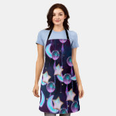 Cosmic Balloons | Blauwe Paarse moonsterstrippen Schort (Gedragen)