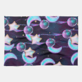 Cosmic Balloons | Blauwe Paarse moonsterstrippen Theedoek (Horizontaal)