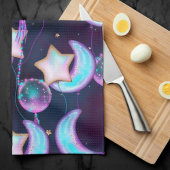 Cosmic Balloons | Blauwe Paarse moonsterstrippen Theedoek