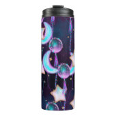 Cosmic Balloons | Blauwe Paarse moonsterstrippen Thermosbeker (Voorkant)